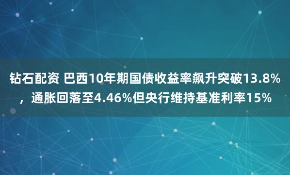 钻石配资 巴西10年期国债收益率飙升突破13.8%,通胀回落至4.46%但央行维持基准利率15%
